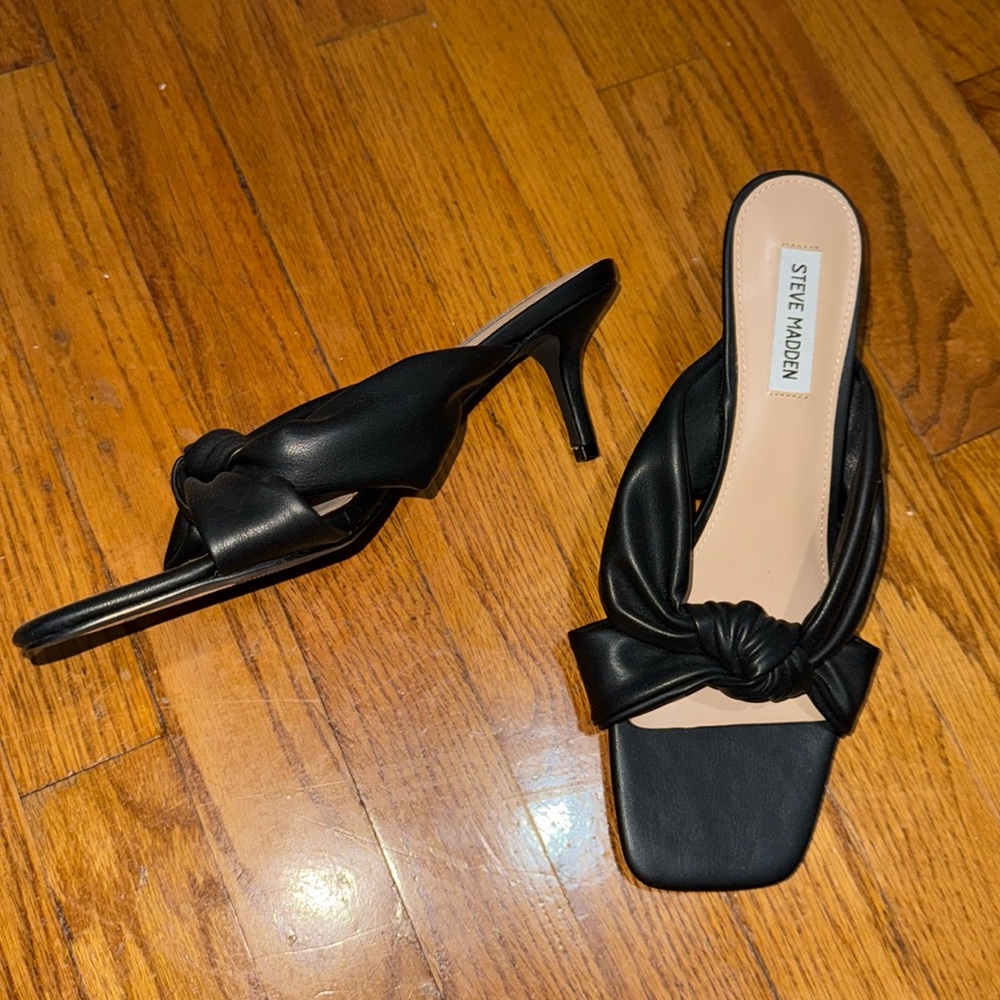 Steve Madden Black Heels Square Toe Heeled Sandal Black New shoes heels outing - Picture 2 of 7